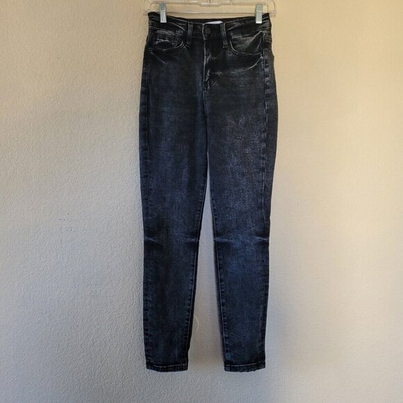 Flying Monkey Jeans Womens Size 25 High Rise Charcoal Black Distressed Stretchy - Picture 1 of 9